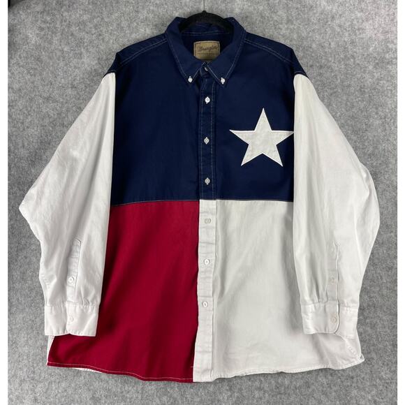 Wrangler Western Shirt Mens 3XL Button Down Texas Flag Embroidery Cowboy Rodeo - Picture 1 of 11